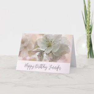 Vit äppelblomfotografi födelsedag kort