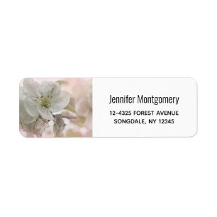 Vit äppelblomfotografi returadress etikett