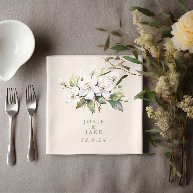 Vit äppelblomsterbröllopsservett pappersservett (White apple blossom flower wedding napkin)
