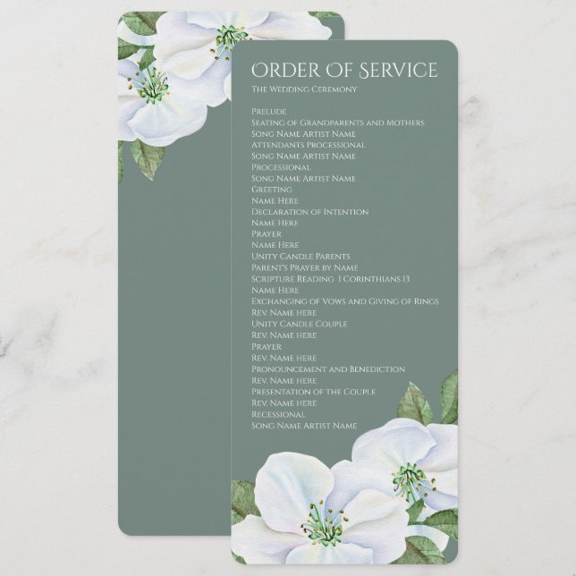 Vit Apple Blommar Order of Service Bröllop Inbjudningar (Fram/baksida)