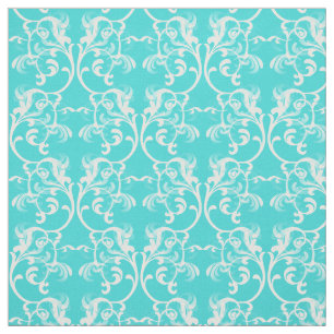 Vit Aqua Parisian Damask Pattern Fabric Tyg
