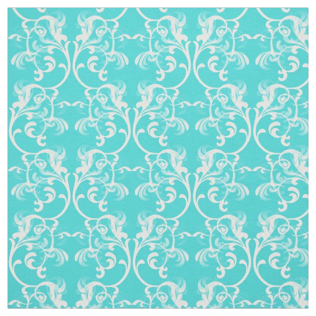 Vit Aqua Parisian Damask Pattern Fabric Tyg (Provkarta)