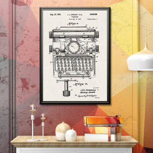 Vit arbetsyta Typewriter-patent Poster