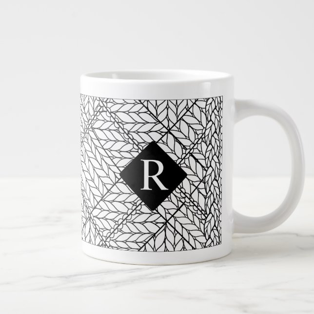 VIT ARGYLE-STICKAD STOR Mugg + Initial II  Jumbo Mugg (Höger)