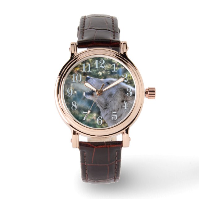 Vit arktisk Varg Howling i Winter Wildlife Watch Armbandsur (Framsida)