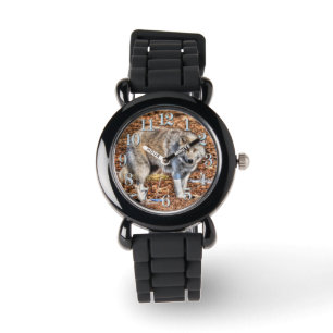 Vit arktisk Varg och Forest Debris Wildlife Watch Armbandsur