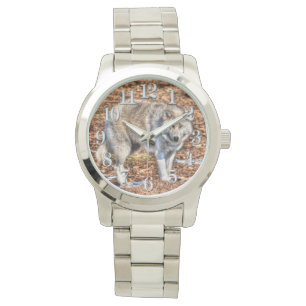 Vit arktisk Varg och Forest Debris Wildlife Watch Armbandsur
