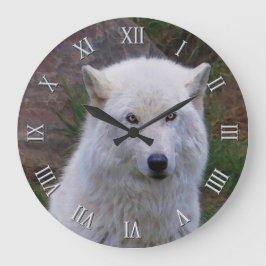 Vit arktisk Varg Wildlife Art Clock Stor Klocka