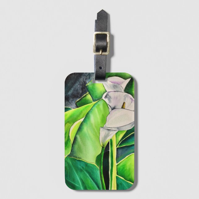 Vit Arum Lily vattenfärgstropiska blommigtar Bagagebricka (Framsida vertikal)