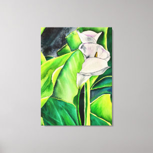 Vit Arum Lily vattenfärgstropiska blommigtar Canvastryck