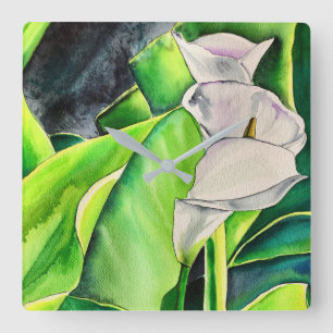 Vit Arum Lily vattenfärgstropiska blommigtar Fyrkantig Klocka