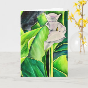 Vit Arum Lily vattenfärgstropiska blommigtar Kort
