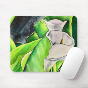 Vit Arum Lily vattenfärgstropiska blommigtar Musmatta