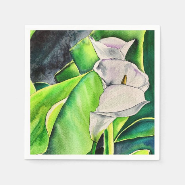 Vit Arum Lily vattenfärgstropiska blommigtar Pappersservett (Framsidan)