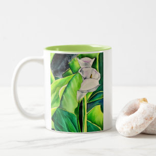 Vit Arum Lily vattenfärgstropiska blommigtar Två-Tonad Mugg