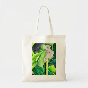 Vit Arum Lily vattenfärgstropiska blommigtar Tygkasse