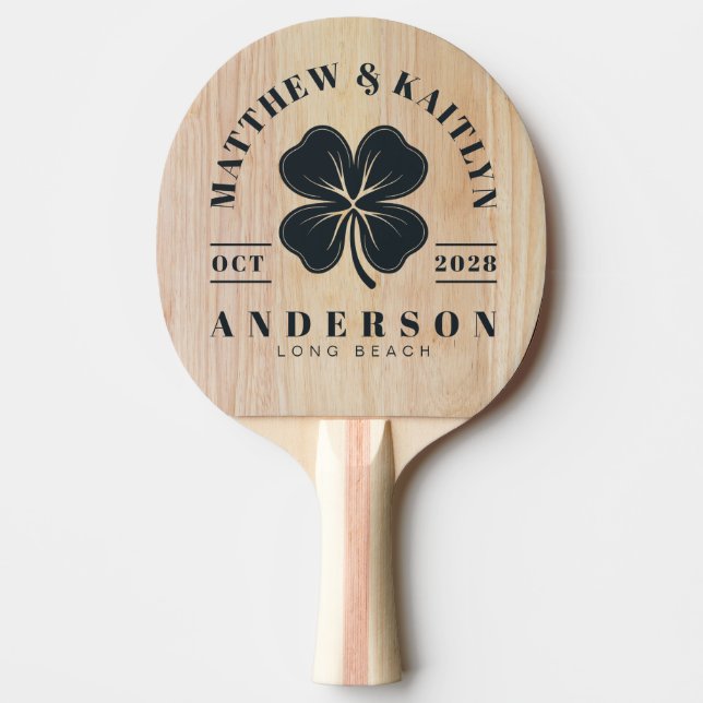 Vit askträ Irland Lyckoklöver Bröllopsvapen Pingisracket (Framsidan)