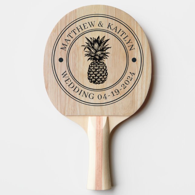 Vit askträ Pineapple Bröllopskam & Namn Pingisracket (Baksidan)