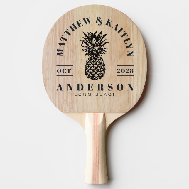 Vit askträ Tropical Pineapple Bröllopskam Pingisracket (Baksidan)