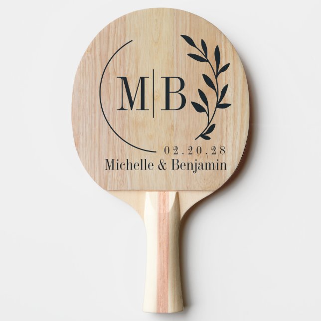Vit askträdsblad viting monogram pingisracket (Baksidan)