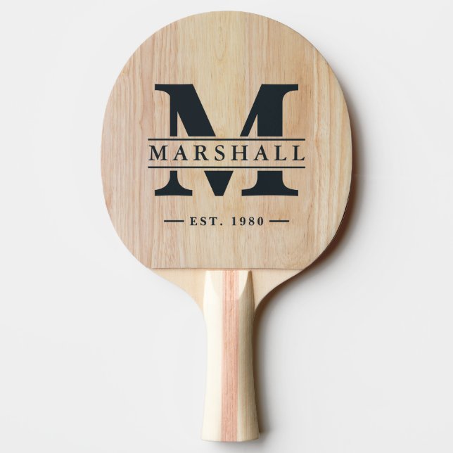 Vit askträmonogram och namntavla pingisracket (Baksidan)