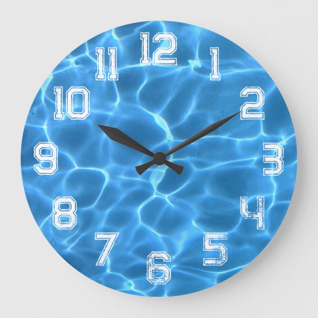Vit Athletic Outline Grunge Number Swimming Bassän Stor Klocka (Framsida)