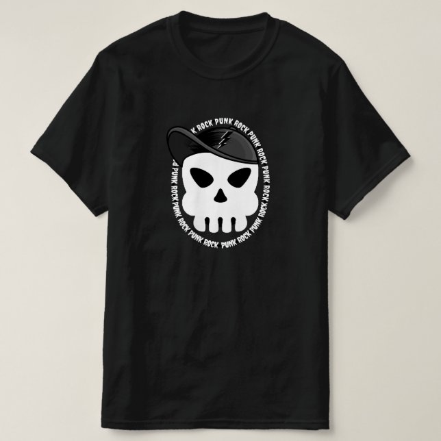 Vit avbildning av skräppost med Rock musik Skullkl T Shirt (Design framsida)
