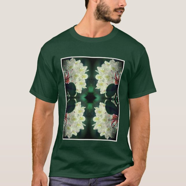 Vit Azalea blomning med Raindros Abstrakt T Shirt (Framsida)