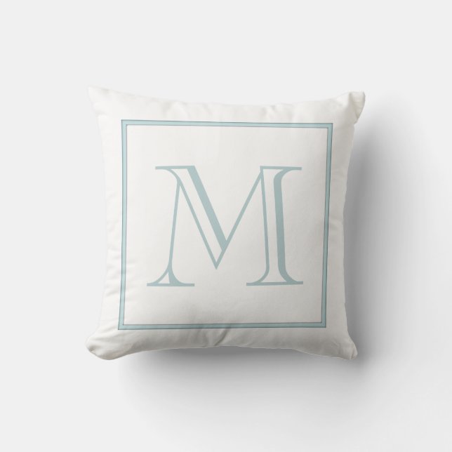 Vit Baby blue Monogram Kudde (Framsida)