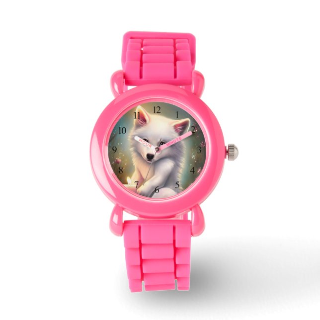 Vit Baby Fox för födelsedagsljus Armbandsur (Framsida)