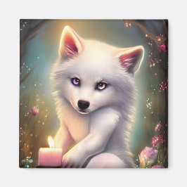 Vit Baby Fox för födelsedagsljus Magnet