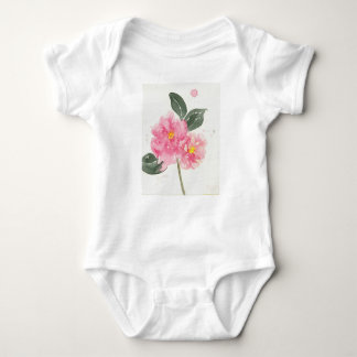 Vit baby t-shirt med rosa camellia