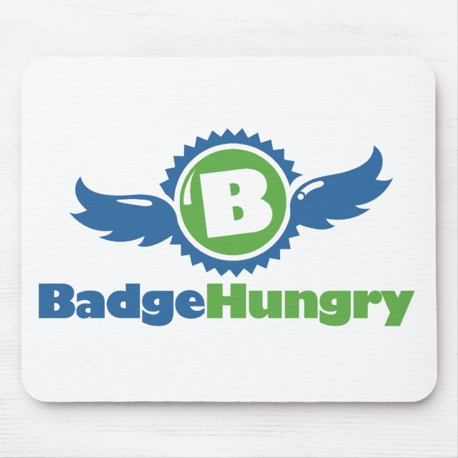Vit BadgeHungry Mousepad Musmatta (Framsidan)