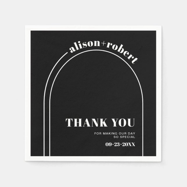 Vit båge och typografi, svart Tack bröllop Pappersservett (Framsidan)