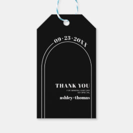 Vit båge och typografi, svart Tack bröllop Presentetikett