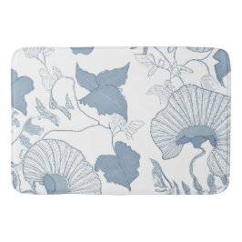 Vit bakgrund Fintvätt av blå japanska blommor Badrumsmatta