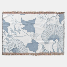 Vit bakgrund Fintvätt av blå japanska blommor Filt