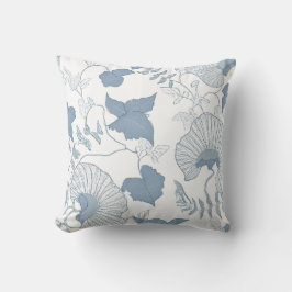 Vit bakgrund Fintvätt av blå japanska blommor Kudde