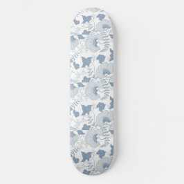 Vit bakgrund Fintvätt av blå japanska blommor Mini Skateboard Bräda 18,5 Cm