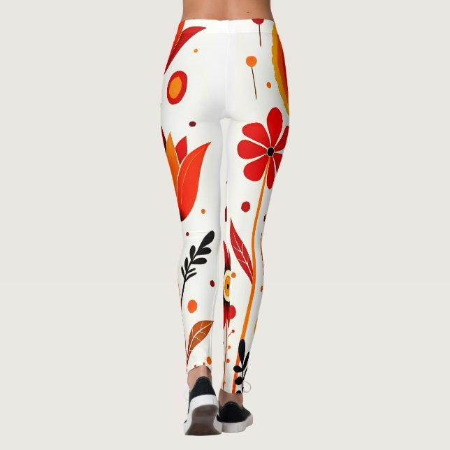 Vit bakgrund för Flower Art Leggings (Baksida)