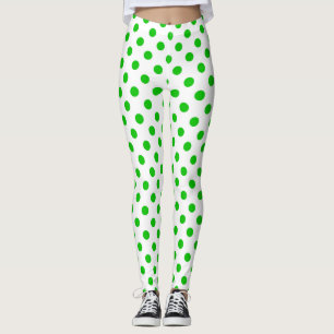Vit bakgrund Gröna prickar Leggings