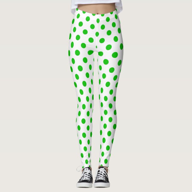 Vit bakgrund Gröna prickar Leggings (Framsida)