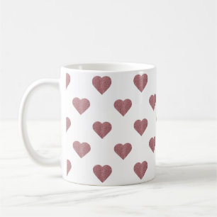 Vit bakgrund i glitter Ro Guld Hearts Kaffemugg