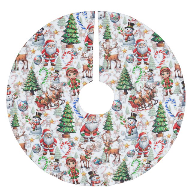 Vit Bakgrund Jul Dekorativt Mönster Julgransmatta Borstad Polyester (Framsidan)