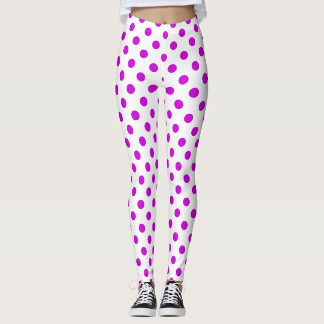 Vit bakgrund lila prickar leggings (Framsida)
