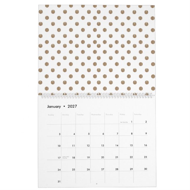vit bakgrund med brunt polka dots kalender (Jan 2027)