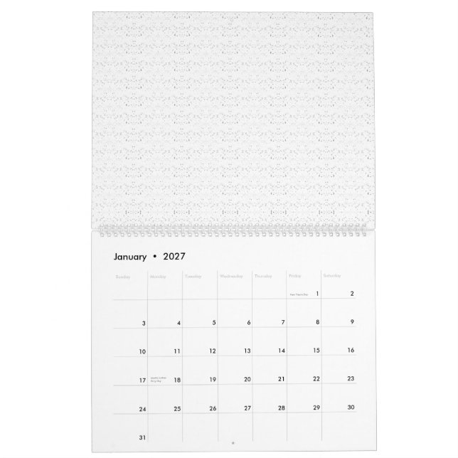 Vit bakgrund med en mönster av liten kalender (Jan 2027)