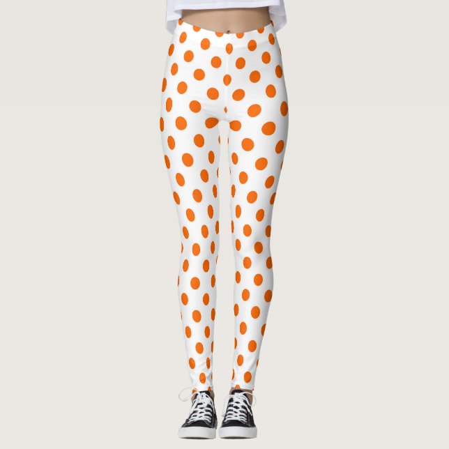 Vit bakgrund Orange prickar Leggings (Framsida)