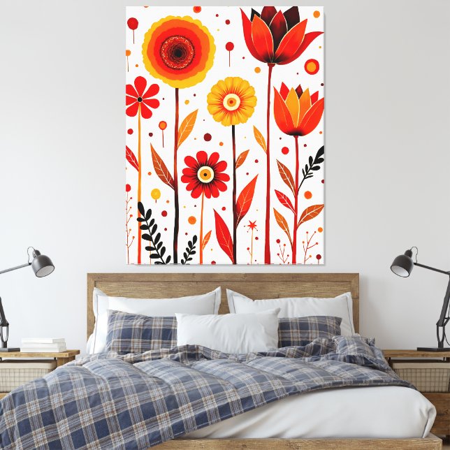 Vit bakgrundsbild för Flower Art-kontur Canvastryck (Insitu (sovrum))