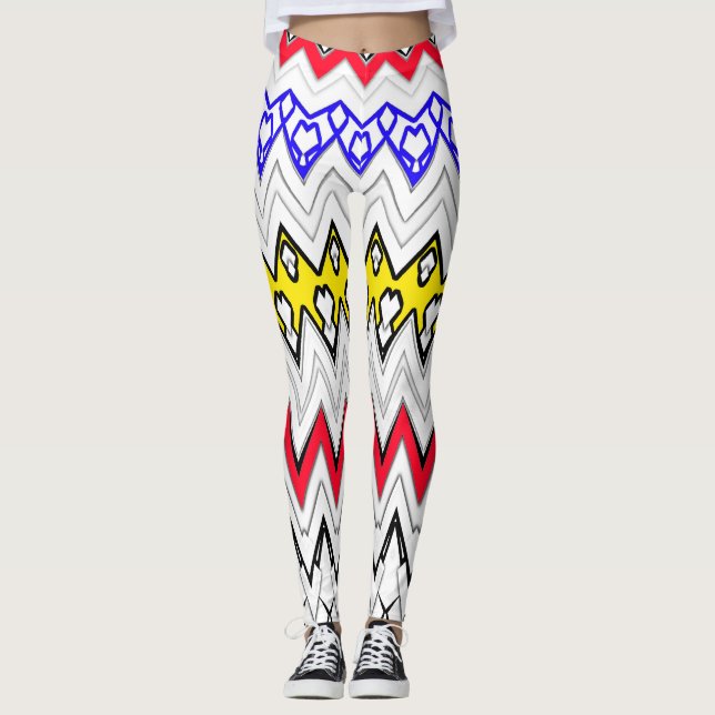 Vit bakgrundszigzag flera färg Leging-design Leggings (Framsida)